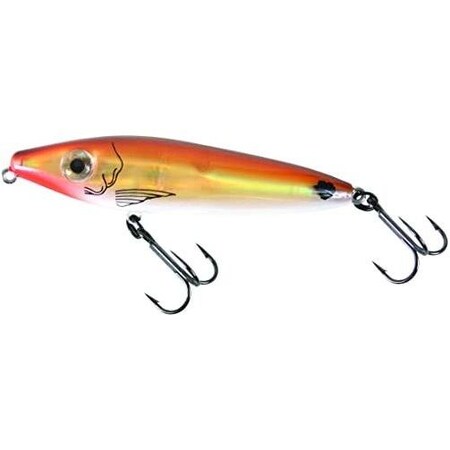 Mirrolure CEye Pro Dog Jr Surface Walker, 4, 34 Oz, 3D Eyes, Copper BackWhite BellyGold C85MR-RED
